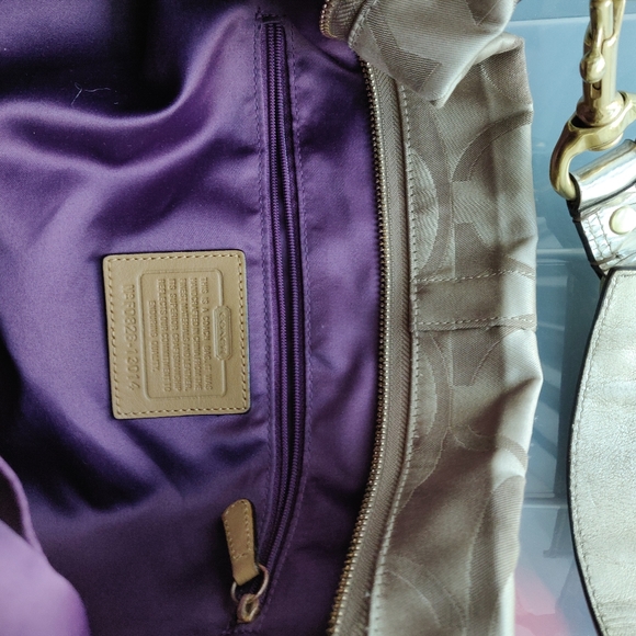 Like new COACH Carly metallic gold sheen with purple lining - Picture 2 of 4